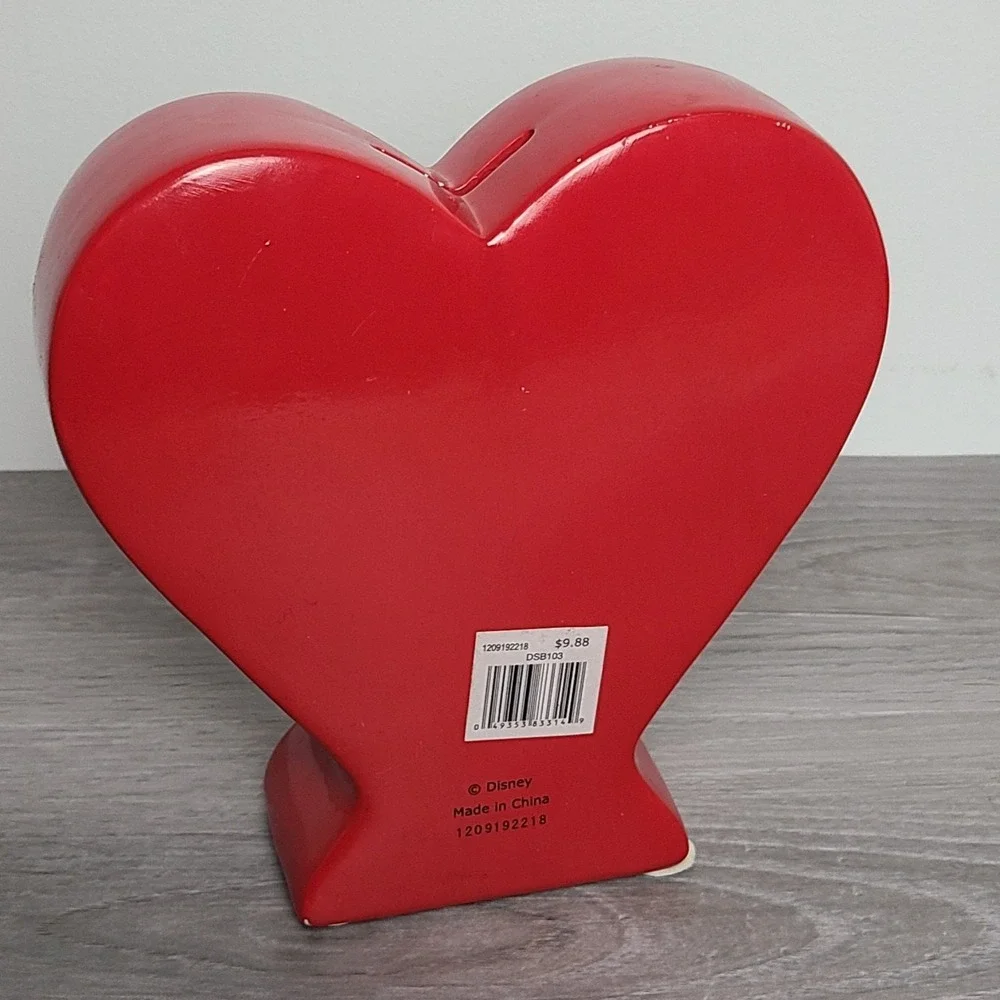 Mickey Minnie Mouse Kissing Heart Shaped Red Ceramic Coin Bank